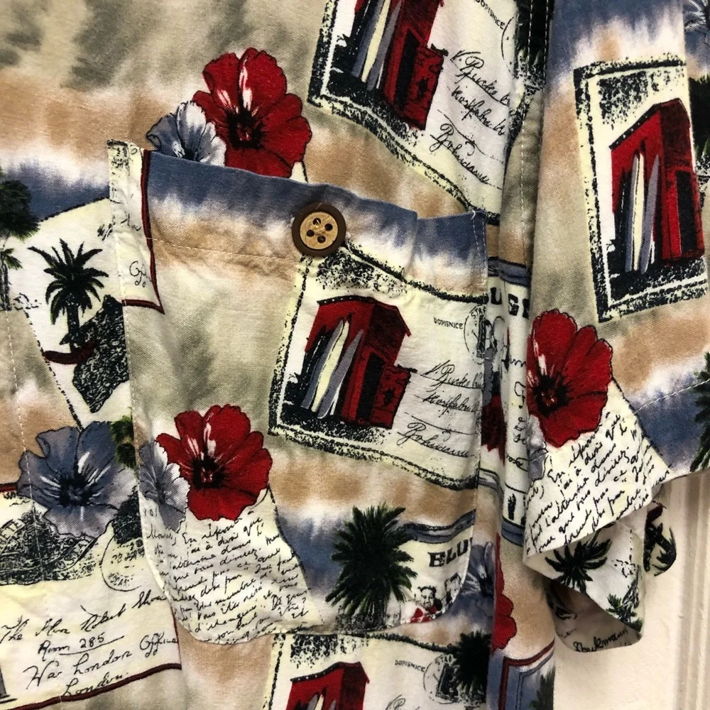 M.E. Sport Hawaiian Shirt Men's Size Medium Wood Buttons